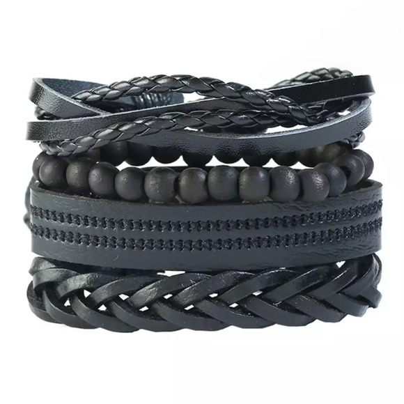 Men’s Genuine Leather Layered Bracelet - Picture 3 of 5